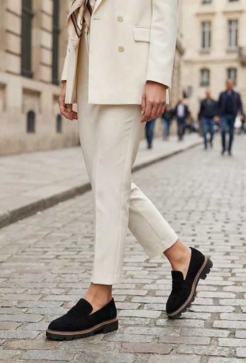 Mocasini dama negri din piele intoarsa