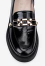 Mocasini dama negri din piele lacuita cu ornament