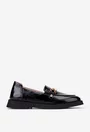 Mocasini dama negri din piele lacuita cu ornament