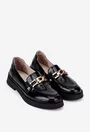 Mocasini dama negri din piele lacuita cu ornament
