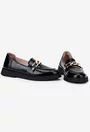 Mocasini dama negri din piele lacuita cu ornament