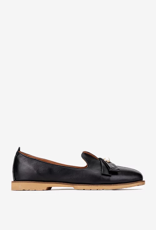 Mocasini dama negri din piele naturala cu ornament