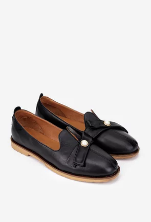 Mocasini dama negri din piele naturala cu ornament