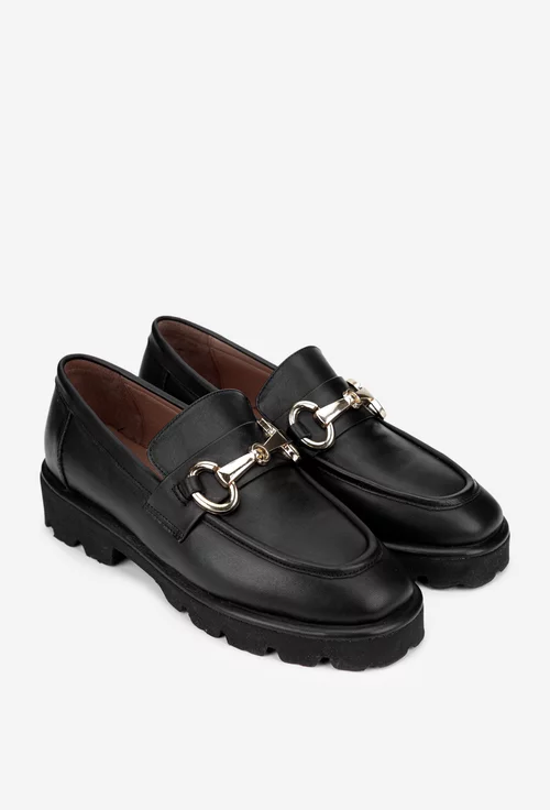 Mocasini dama negri din piele naturala cu ornament