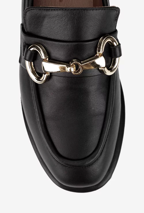 Mocasini dama negri din piele naturala cu ornament