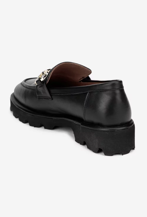 Mocasini dama negri din piele naturala cu ornament