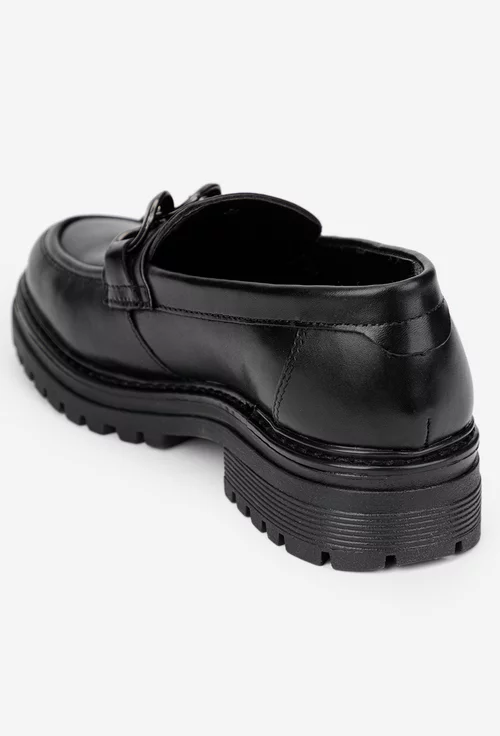 Mocasini dama negri din piele naturala cu ornament