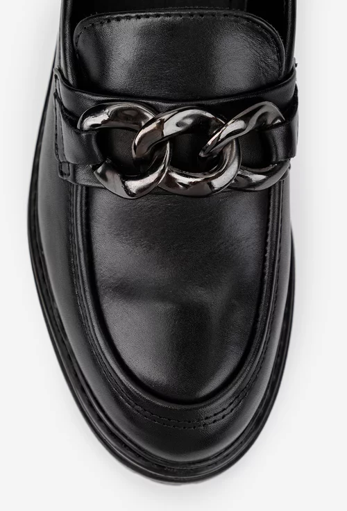 Mocasini dama negri din piele naturala cu ornament
