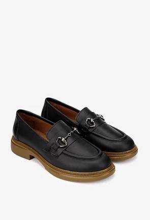 Mocasini dama negri din piele naturala cu ornament