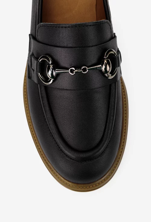 Mocasini dama negri din piele naturala cu ornament