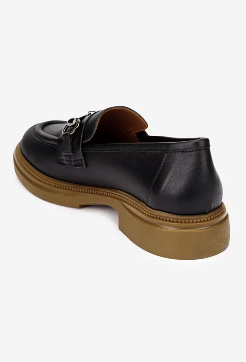 Mocasini dama negri din piele naturala cu ornament