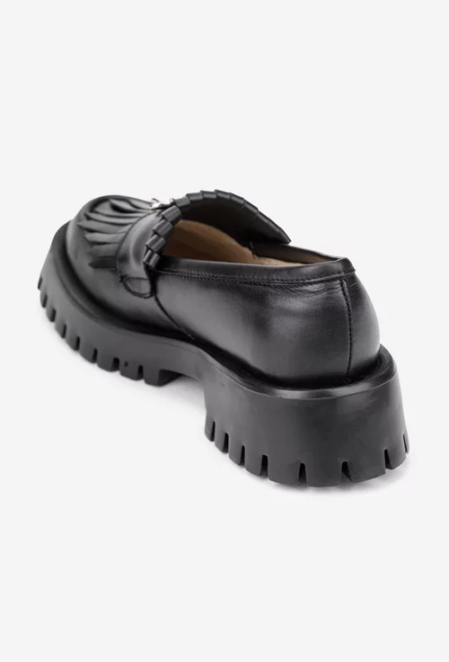 Mocasini dama negri din piele naturala cu ornament