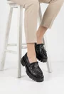 Mocasini dama negri din piele naturala cu ornament
