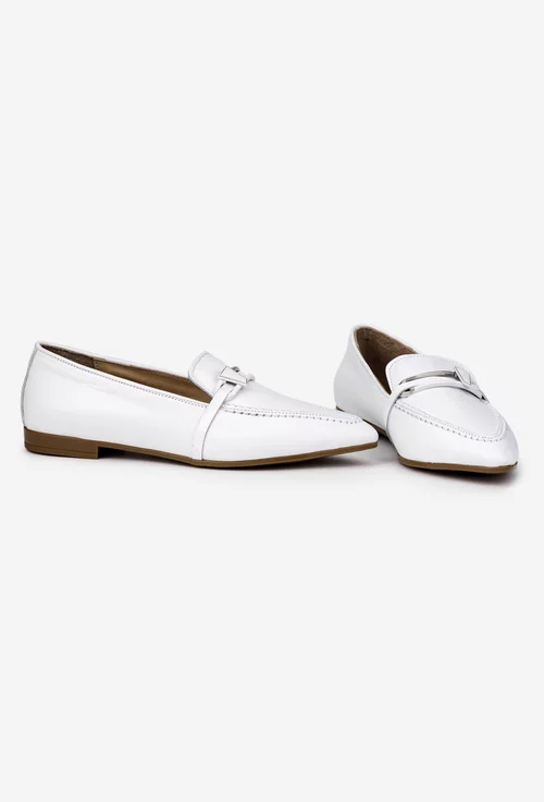 Mocasini dama NUR albi din piele cu ornament