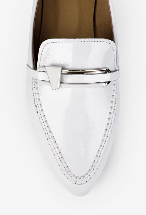 Mocasini dama NUR albi din piele cu ornament