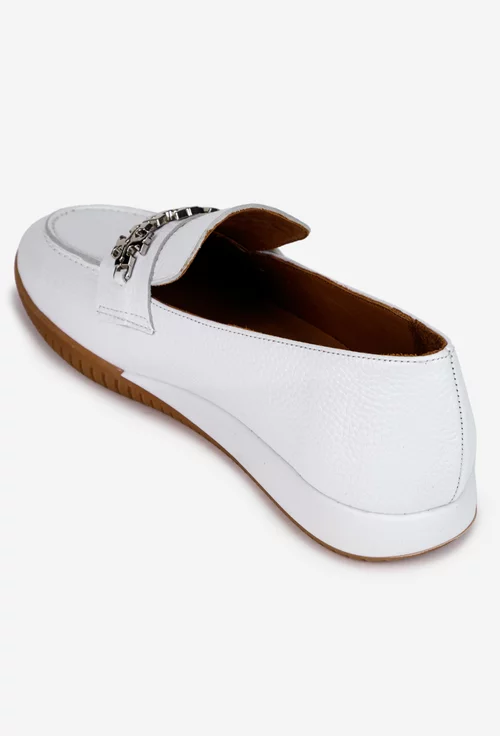 Mocasini dama NUR albi din piele texturata cu ornament