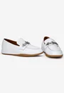 Mocasini dama NUR albi din piele texturata cu ornament