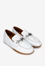 Mocasini dama NUR albi din piele texturata cu ornament