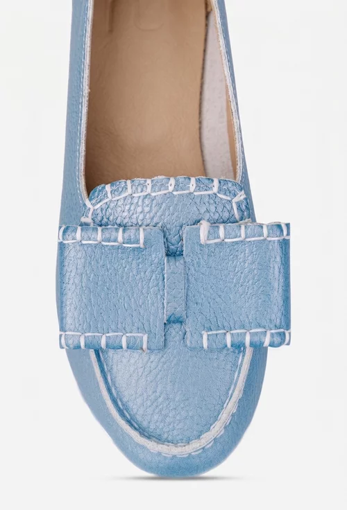 Mocasini dama NUR bleu din piele texturata cu funda
