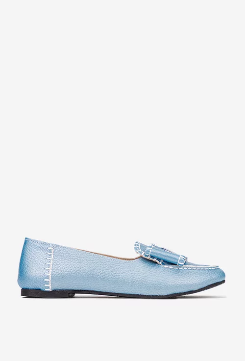 Mocasini dama NUR bleu din piele texturata cu funda