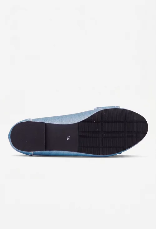 Mocasini dama NUR bleu din piele texturata cu funda