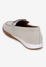 Mocasini dama NUR din piele intoarsa bej cu ornament