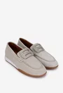 Mocasini dama NUR din piele intoarsa bej cu ornament