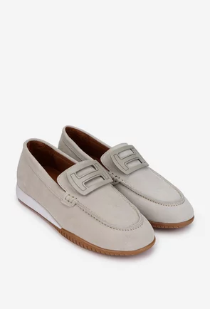 Mocasini dama NUR din piele intoarsa bej cu ornament