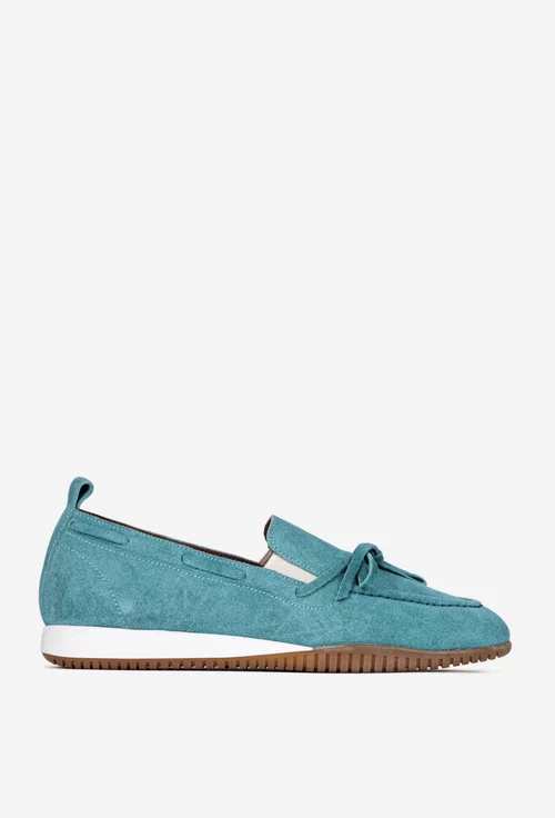 Mocasini dama NUR din piele intoarsa bleu