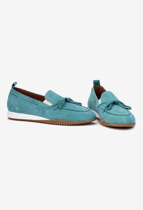 Mocasini dama NUR din piele intoarsa bleu