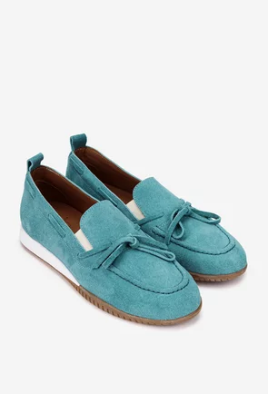 Mocasini dama NUR din piele intoarsa bleu
