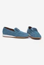 Mocasini dama NUR din piele intoarsa bleu cu ornament
