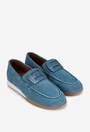 Mocasini dama NUR din piele intoarsa bleu cu ornament