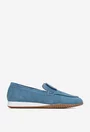 Mocasini dama NUR din piele intoarsa bleu cu ornament