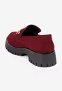 Mocasini dama NUR din piele intoarsa bordo cu ornament