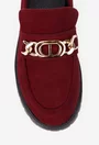 Mocasini dama NUR din piele intoarsa bordo cu ornament