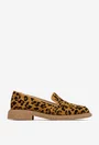 Mocasini dama NUR din piele intoarsa maro cu animal print