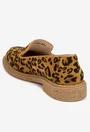 Mocasini dama NUR din piele intoarsa maro cu animal print