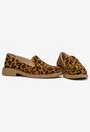 Mocasini dama NUR din piele intoarsa maro cu animal print