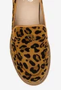 Mocasini dama NUR din piele intoarsa maro cu animal print