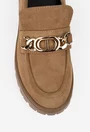Mocasini dama NUR din piele intoarsa maro deschis cu ornament