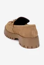 Mocasini dama NUR din piele intoarsa maro deschis cu ornament