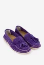 Mocasini dama NUR din piele intoarsa mov cu detaliu canaf