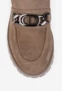 Mocasini dama NUR din piele intoarsa taupe cu ornament