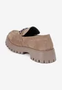 Mocasini dama NUR din piele intoarsa taupe cu ornament