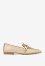 Mocasini dama NUR maro cu bej din piele accesorizati cu ornament