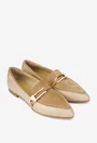 Mocasini dama NUR maro cu bej din piele accesorizati cu ornament