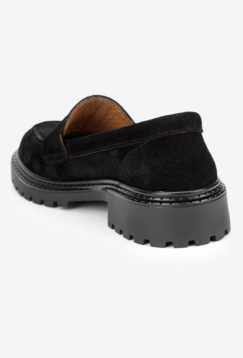 Mocasini dama NUR negri din piele intoarsa