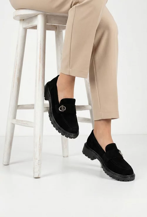 Mocasini dama NUR negri din piele intoarsa