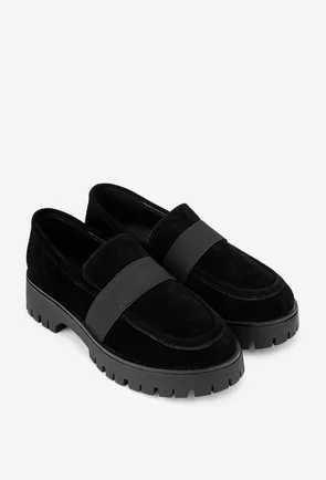 Mocasini dama NUR negri din piele intoarsa cu elastic